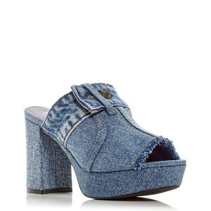 Jeffrey Campbell Blue Denim Buckle Mules